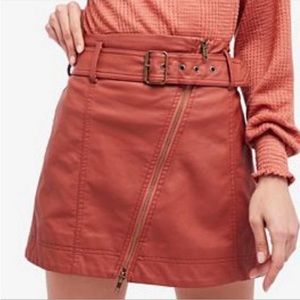 Free People | Vegan Leather Copper Mini Skirt Belted Moro Biker